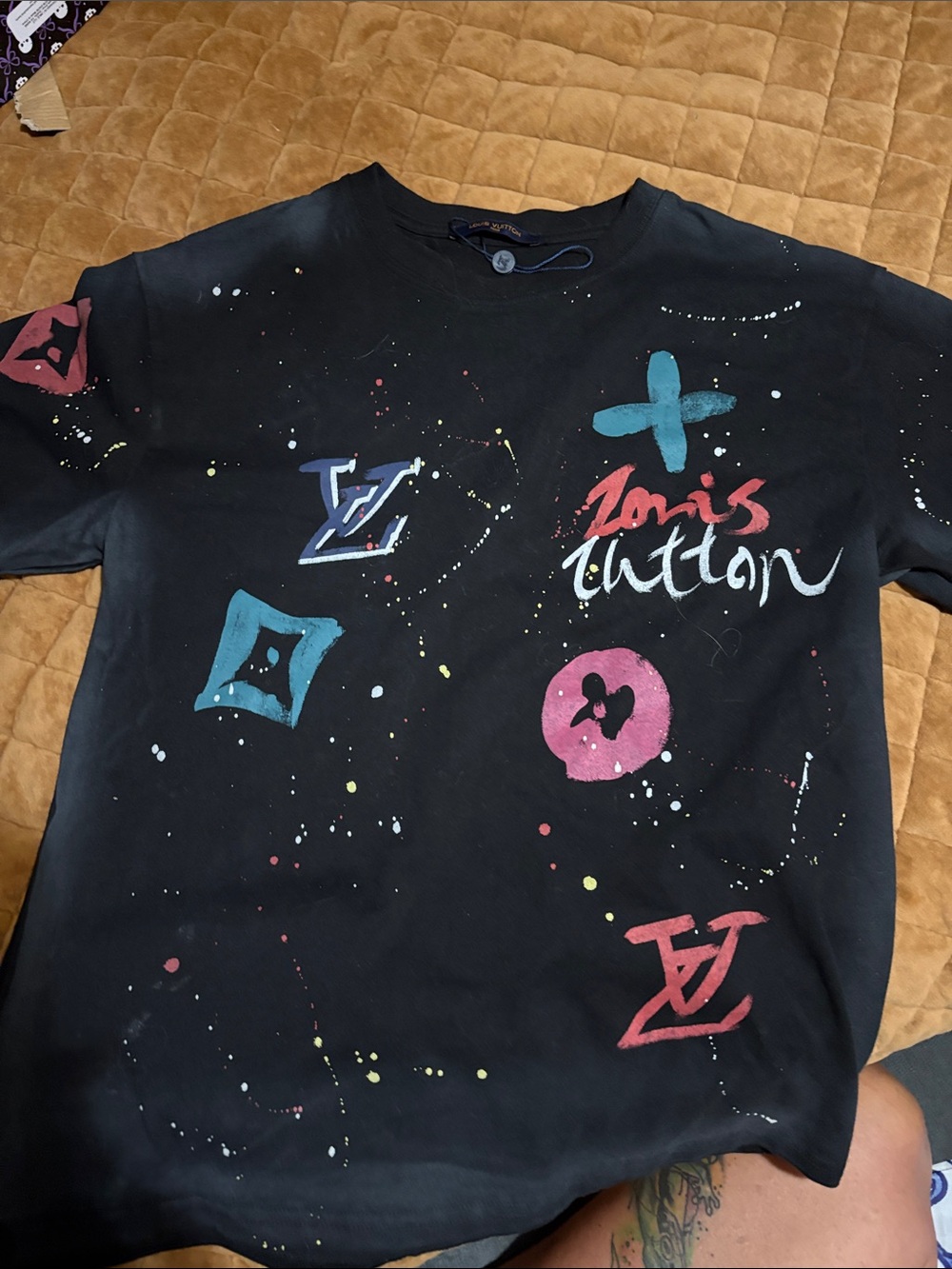 Louis Vuitton Black Short-Sleeve Graphic Logo Paint-Splatter T-Shirt M/L